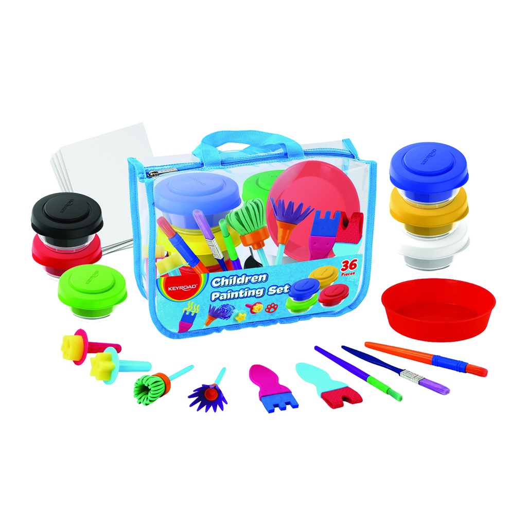 KIT TEMPERAS KEYROAD + PINCELETAS, SELLOS Y LIBRO PARA PINTAR X 36 PIEZAS