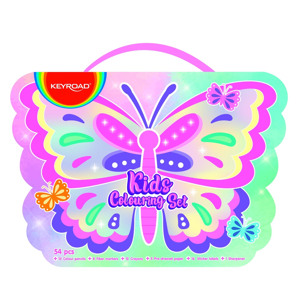 MALETIN KEYROAD PARA COLOREAR MARIPOSA X 54 PIEZAS