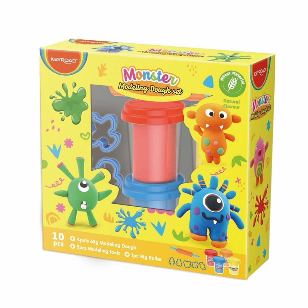 KIT KEYROAD DE MASA PARA MODELAR X 4 COLORES + RODILLO + 5 MOLDES