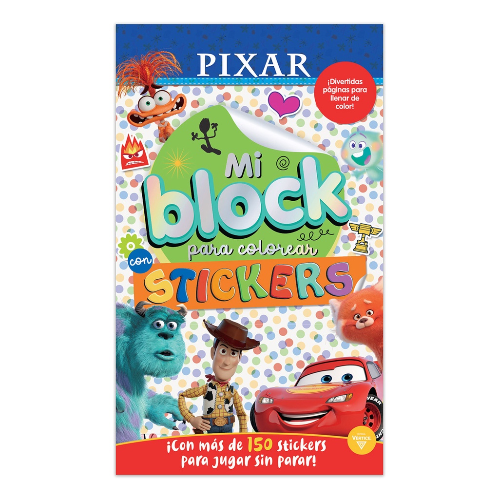 LIBRO VERTICE MI BLOCK PARA COLOREAR CON STICKERS DISNEY PIXAR
