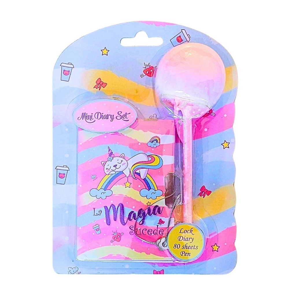 DIARIO LA MAGIA SUCEDE + BOLIGRAFO CON POMPON 8x11cm