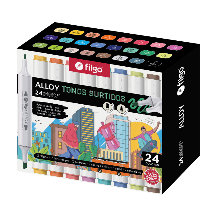 MARCADOR FILGO ALLOY DOBLE PUNTA X 24 TONOS SURTIDOS
