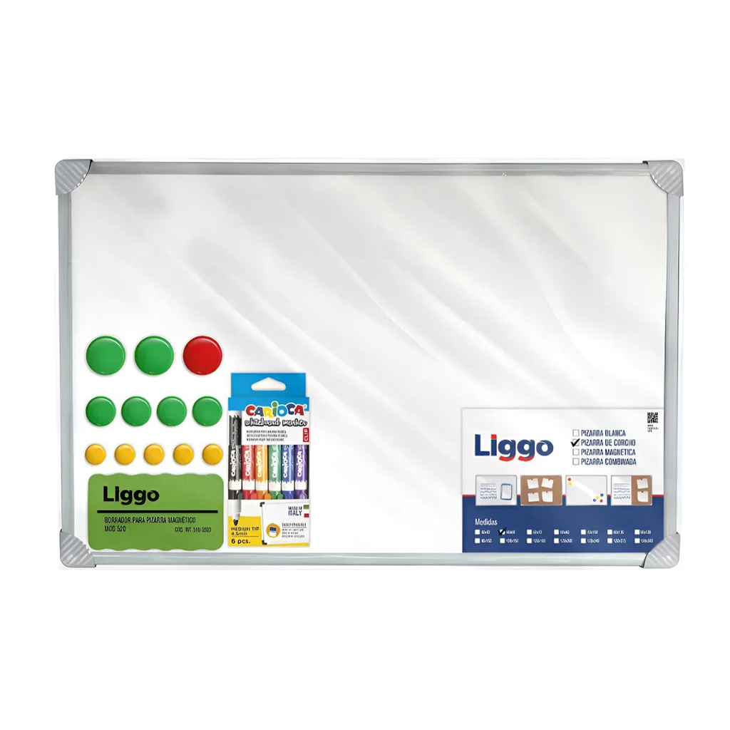 PIZARRA LIGGO 60X40 MAGNETICA + BORRADOR + 12 IMANES+ 6 MARCADORES
