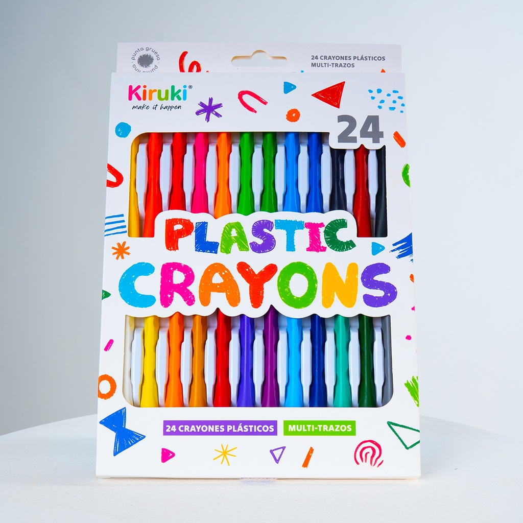 CRAYONES KIRUKI PLASTICOS MULTITRAZO X 24 COLORES SURTIDOS