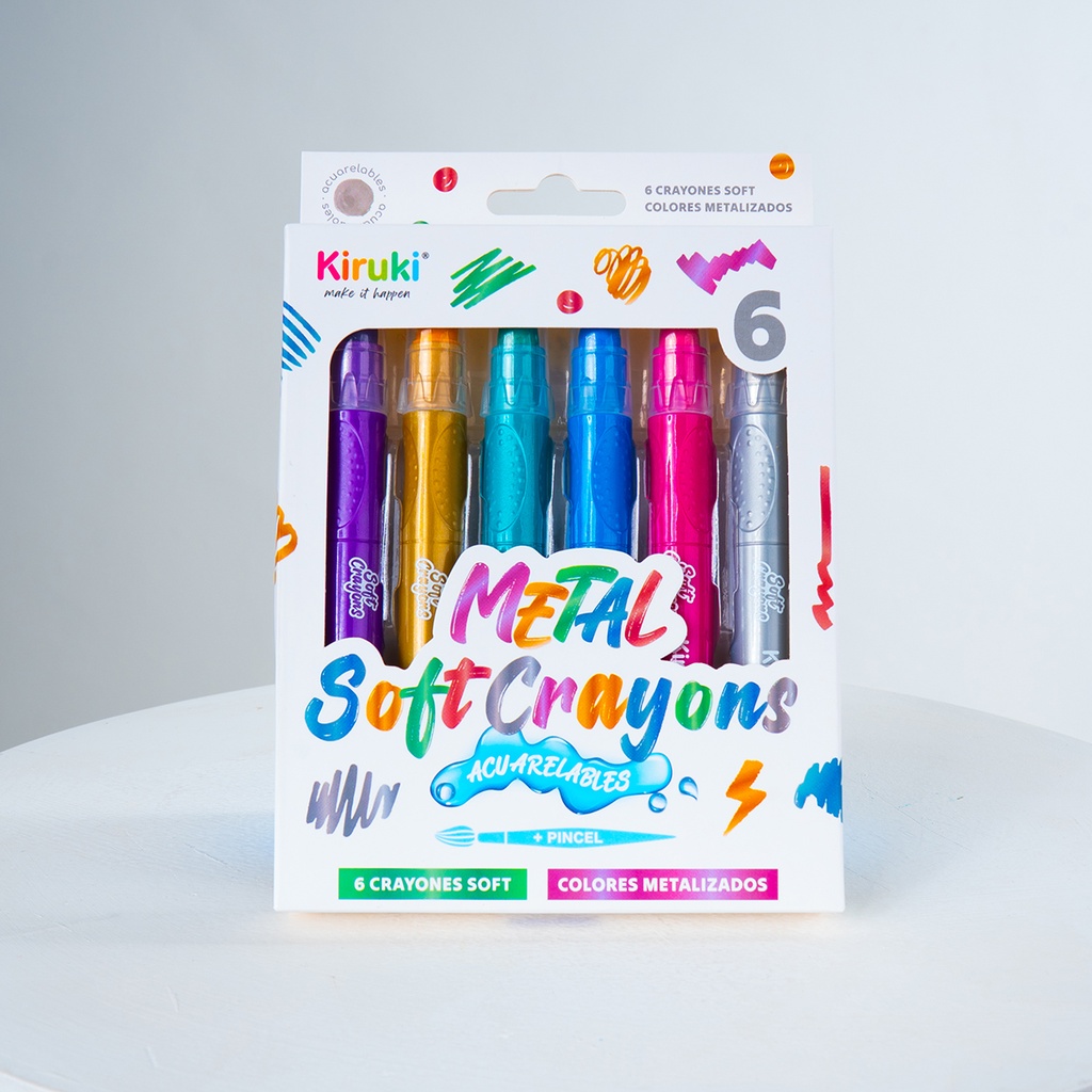 CRAYONES KIRUKI SOFT ACUARELABLES RETRACTILES X 6 COLORES METALIZADOS