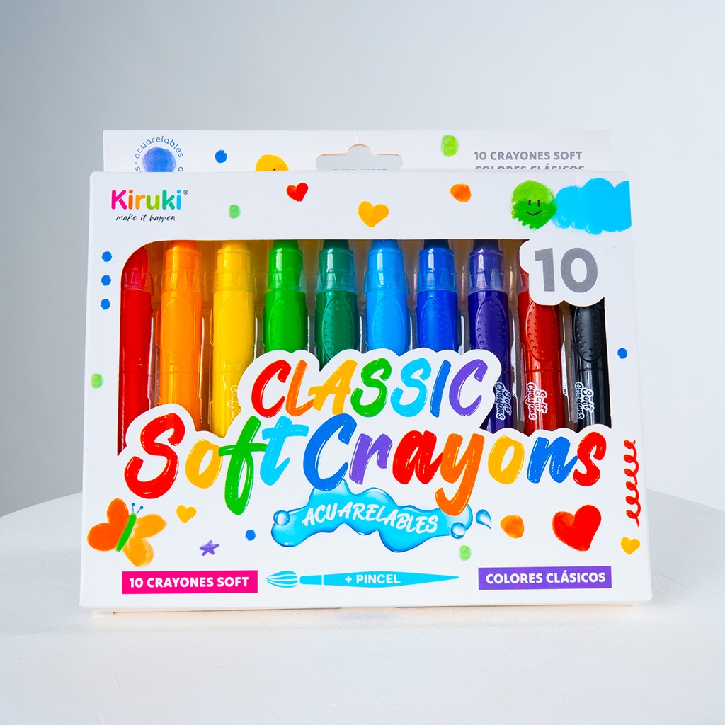CRAYONES KIRUKI SOFT ACUARELABLES RETRACTILES X 10 COLORES CLASICOS