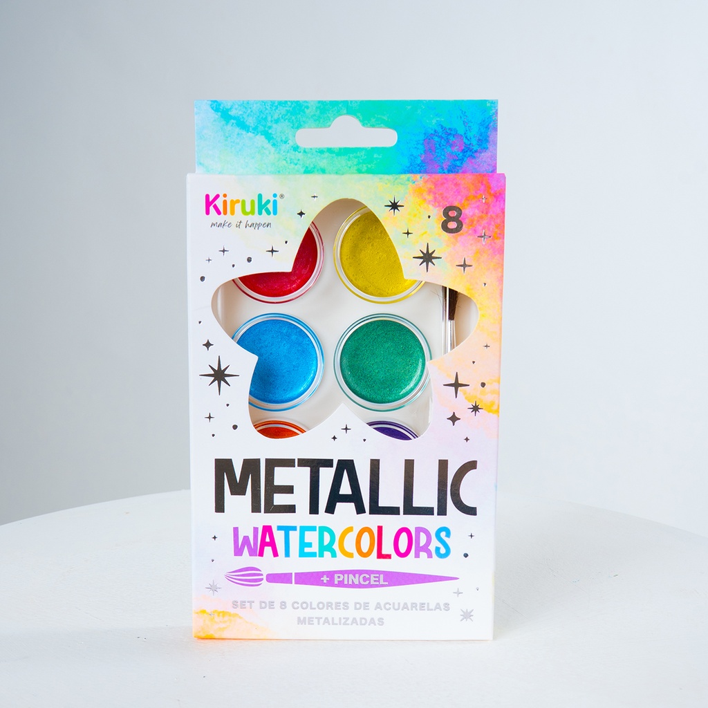 ACUARELAS KIRUKI X 8 COLORES METALIZADOS + PINCEL