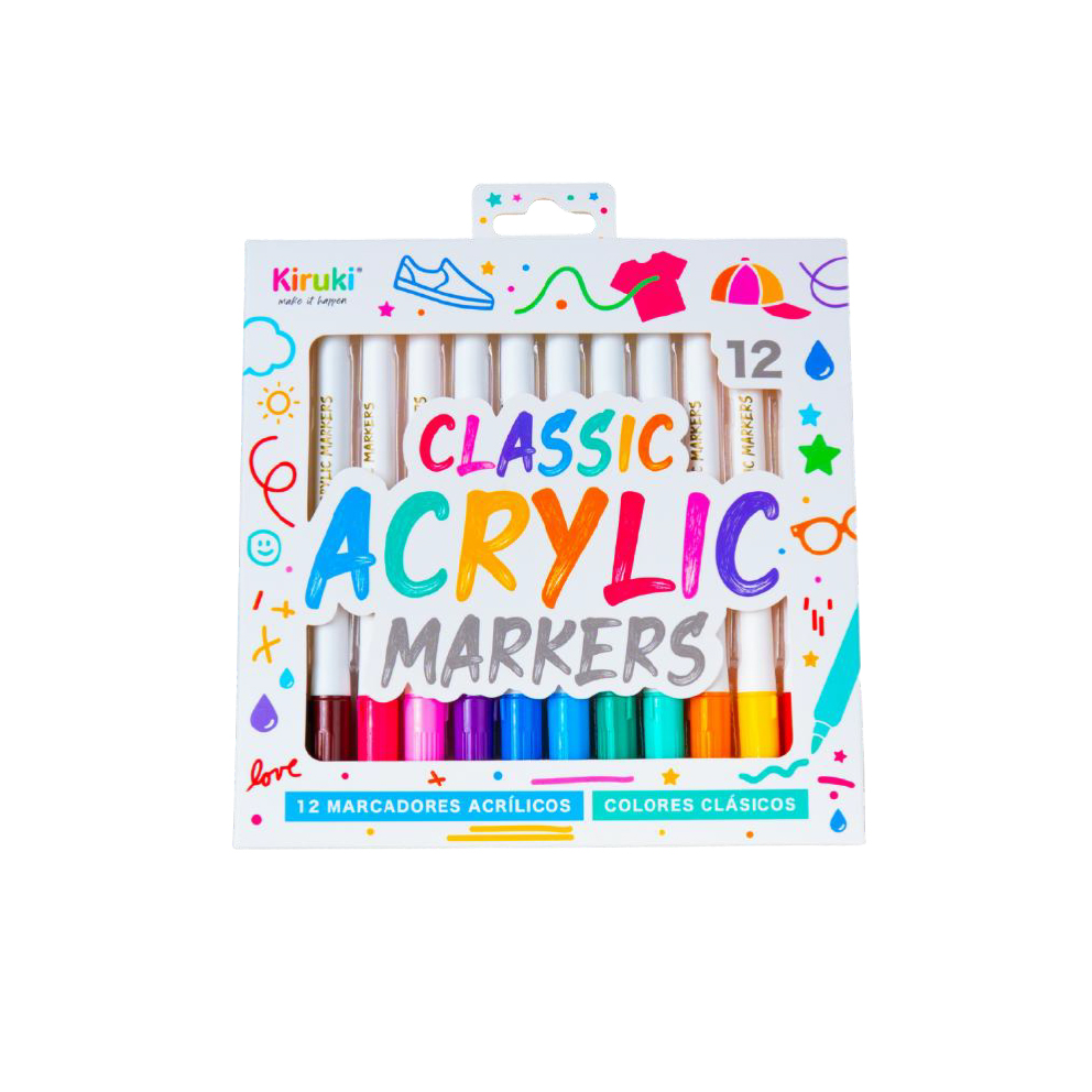 MARCADOR KIRUKI ACRILICO X 12 COLORES CLASICOS