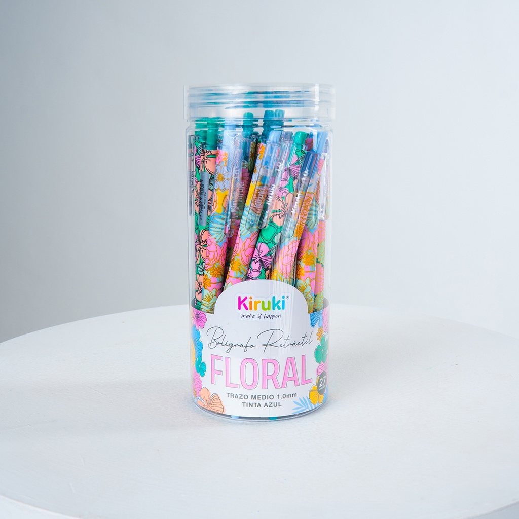 BOLIGRAFO KIRUKI RETRACTIL TRAZO MEDIO TINTA AZUL X 27 FLORAL