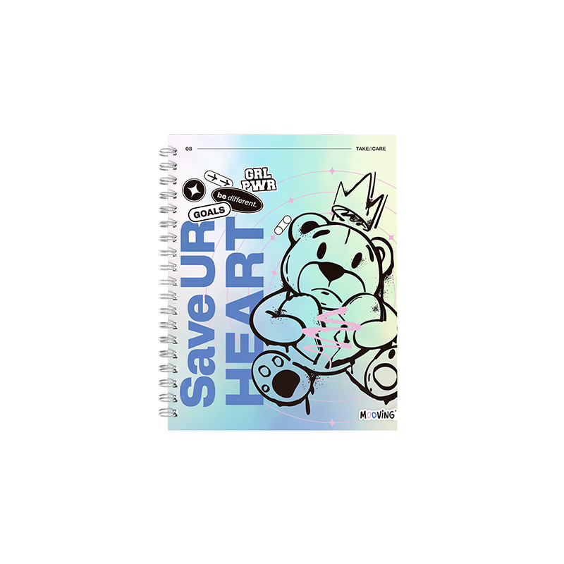 CUADERNO MOOVING TAPA DURA CON ESPIRAL 16X21 80 HOJAS RAYADAS GRL PWR