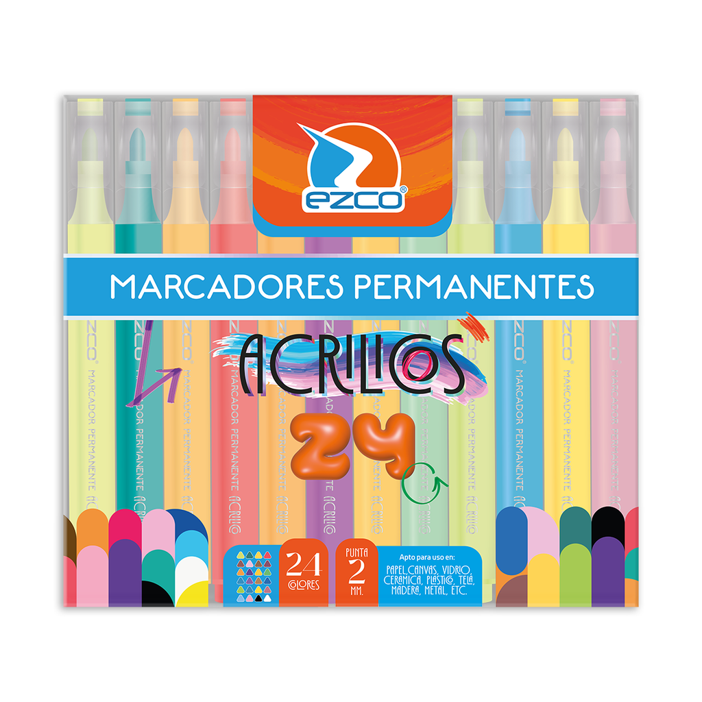MARCADOR EZCO ACRILICO PUNTA 2MM X 24 COLORES
