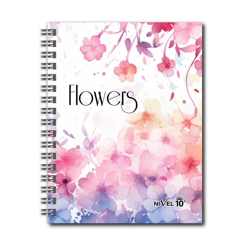 AGENDA NIVEL 10 16x22 DXP ESPIRALADA CON INDICE TROQUELADO, ELASTICO Y CINTA SEÑALADORA LINEA FLOWERS