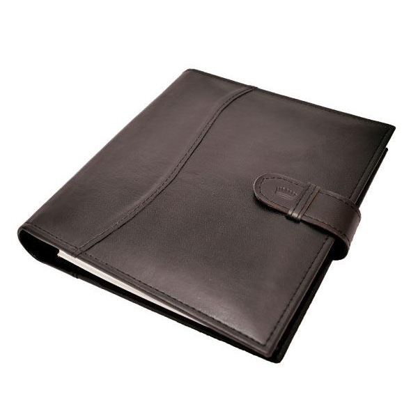 AGENDA NIVEL 10 16x22 DXP SIMIL CUERO CON ANILLOS Y CINTO PASADOR NEGRO