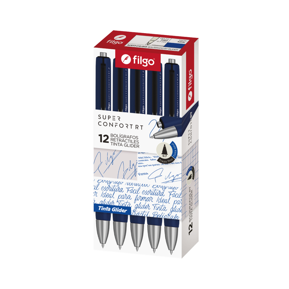 BOLIGRAFO FILGO SUPER CONFORT RETRACTIL TRAZO MEDIO 1.0mm X 12 AZUL GLIDER