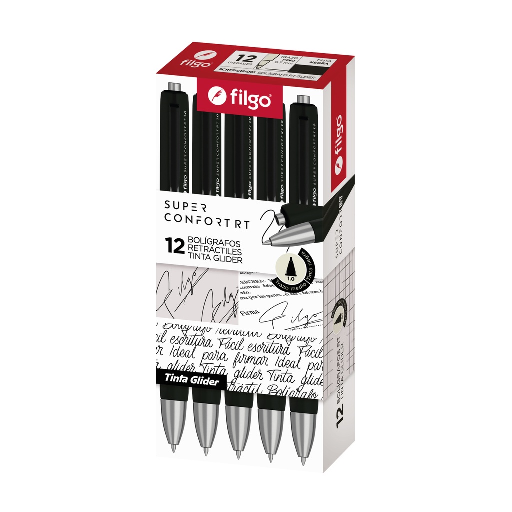 BOLIGRAFO FILGO SUPER CONFORT RETRACTIL 1.0 X 12 NEGRO GLIDER