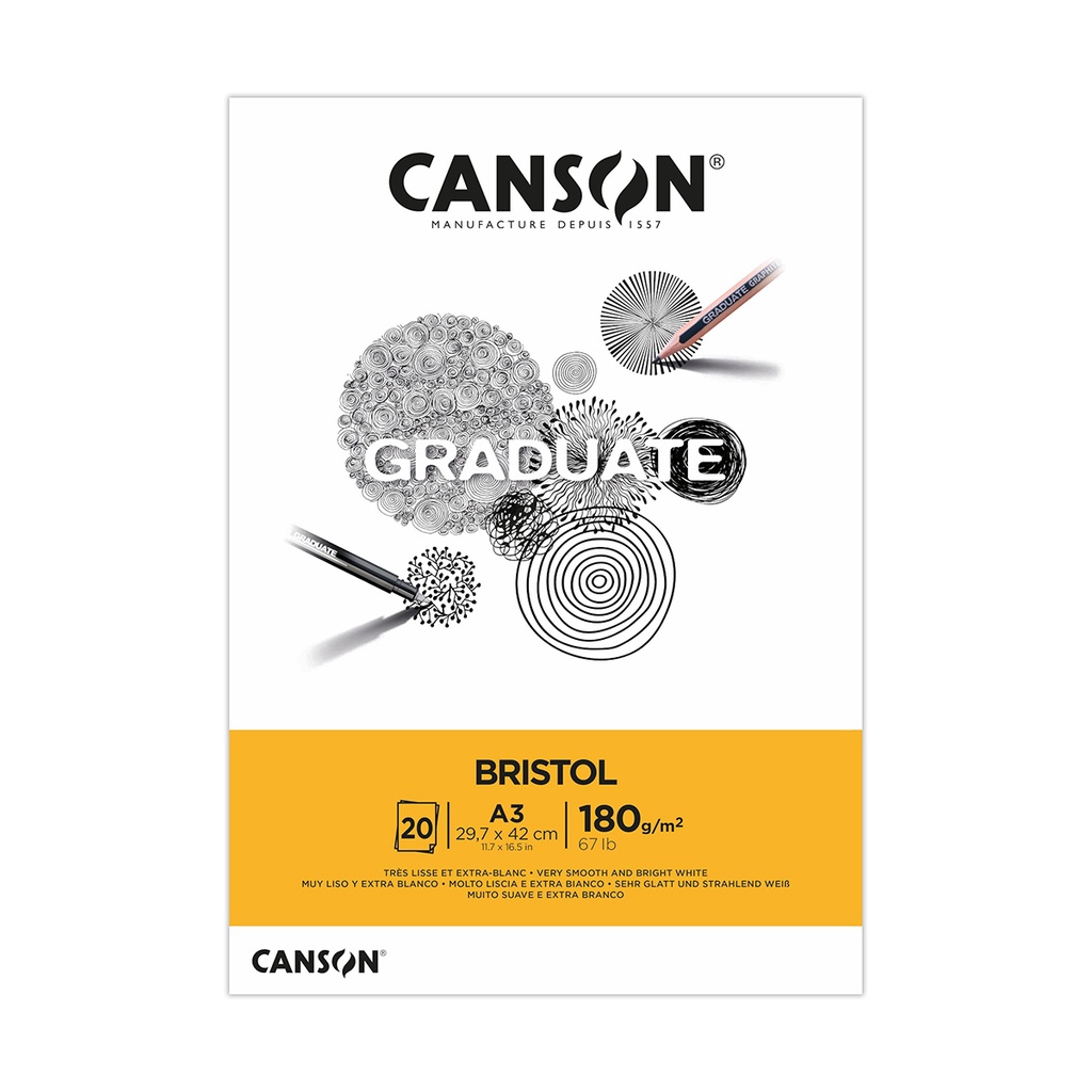 BLOCK CANSON BRISTOL A3 29.7x42cm 20 HOJAS DE 180g