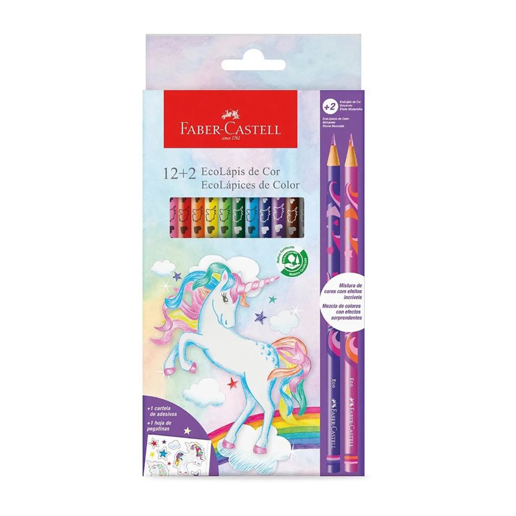 PINTURITAS FABER ECOLAPICES UNICORNIO X 12 + 1 HOJA DE STICKERS