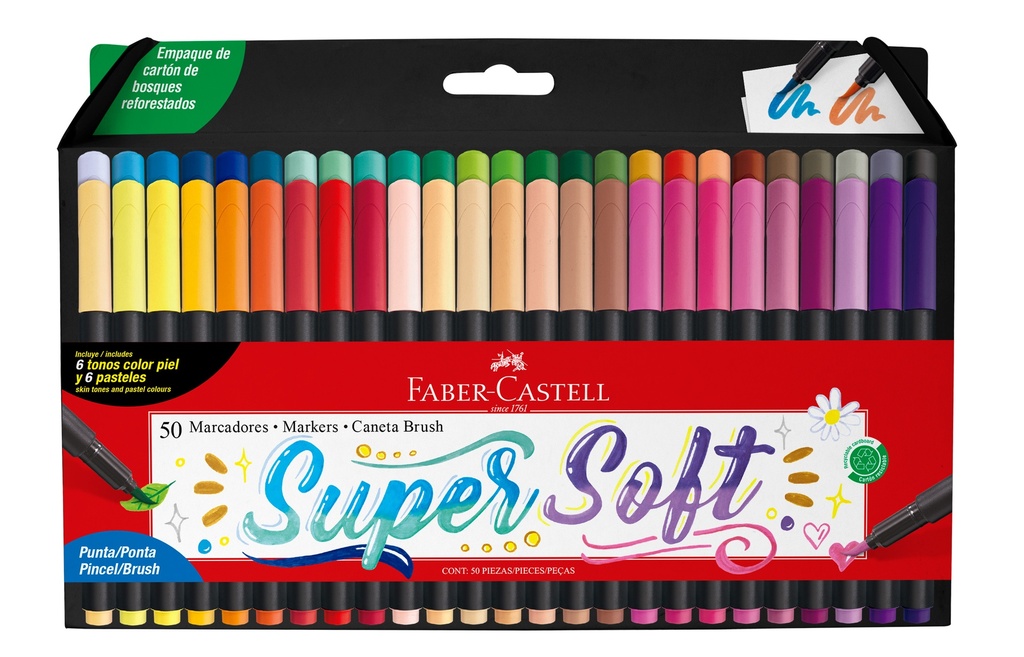 MARCADORES FABER SUPERSOFT PUNTA PINCEL X 50 COLORES SURTIDOS