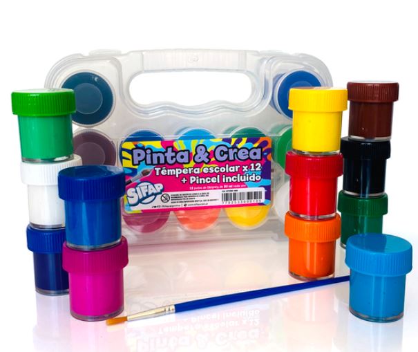 SET SIFAP VALIJA PINTA Y CREA TEMPERA X 12 + PINCEL