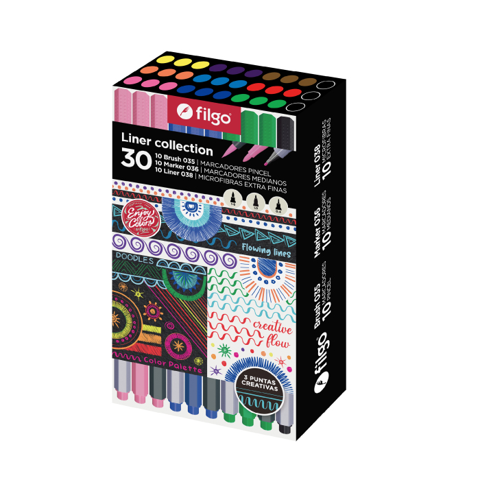 MICROFIBRA FILGO LINER COLLECTION BRUSH 035 MARKER 036 Y LINER 038 X 30 SURTIDO