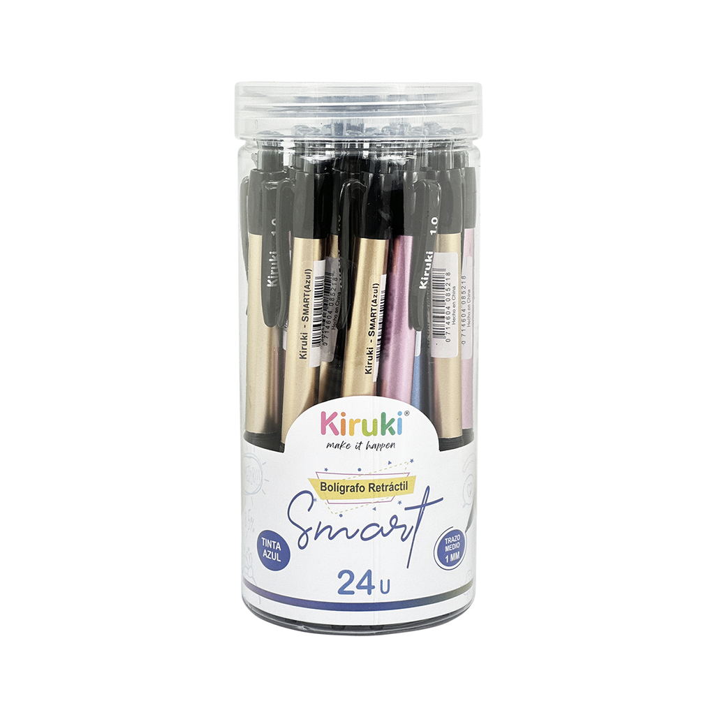 BOLIGRAFO KIRUKI RETRACTIL TRAZO MEDIO TINTA AZUL X 24 SMART