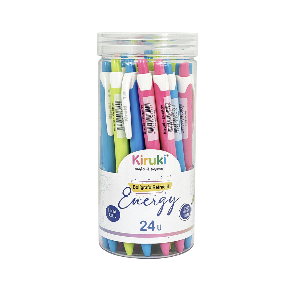 BOLIGRAFO KIRUKI RETRACTIL TRAZO MEDIO TINTA AZUL X 24 ENERGY