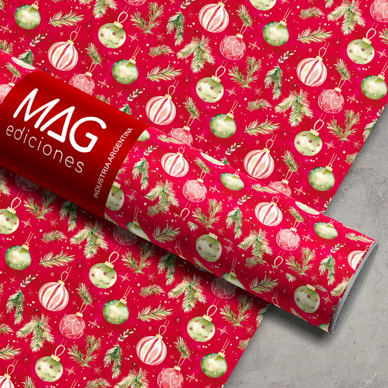PAPEL PARA REGALO MAG 70X100 X 10 NAVIDAD ESFERAS NAVIDEÑAS