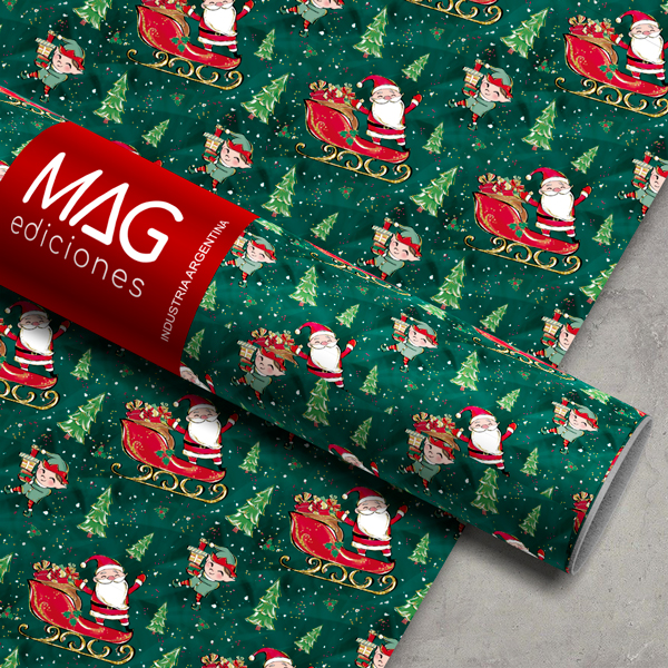PAPEL PARA REGALO MAG 70X100 X 10 NAVIDAD PAPA NOEL EN TRINEO