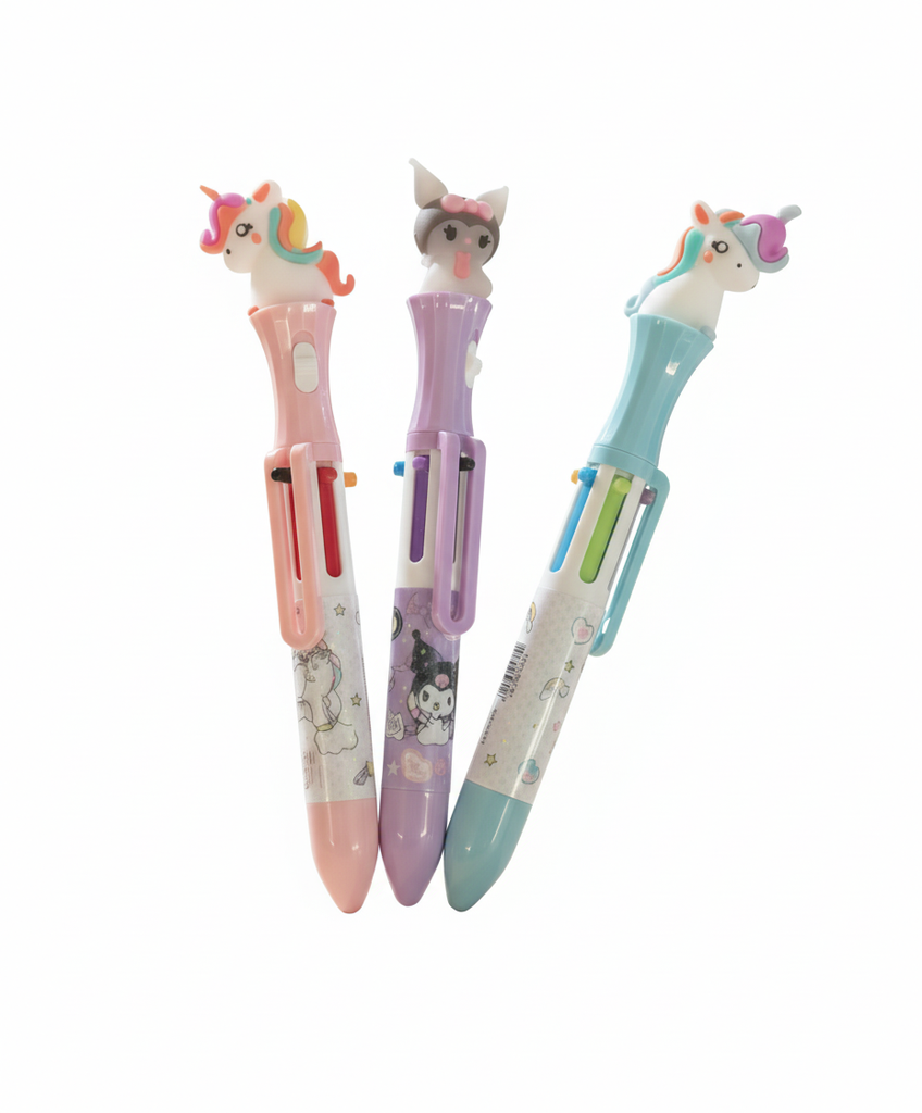 BOLIGRAFO CON LUZ X 6 COLORES UNICORNIO-KUROMI-CAPYBARA