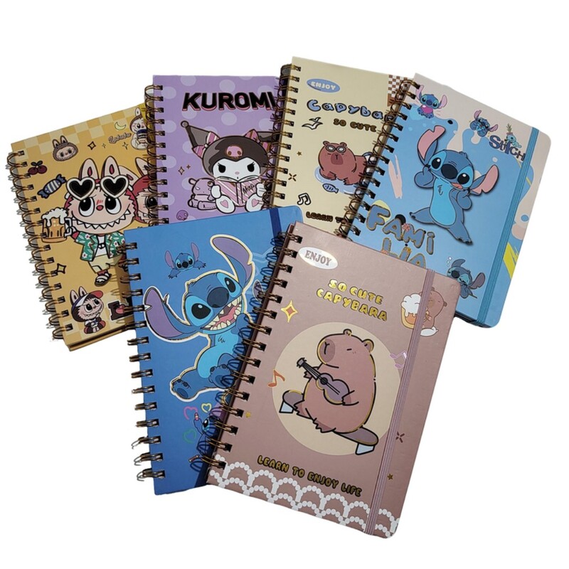 CUADERNO ANILLADO TAPA DURA CON ELASTICO VARIOS PERSONAJES