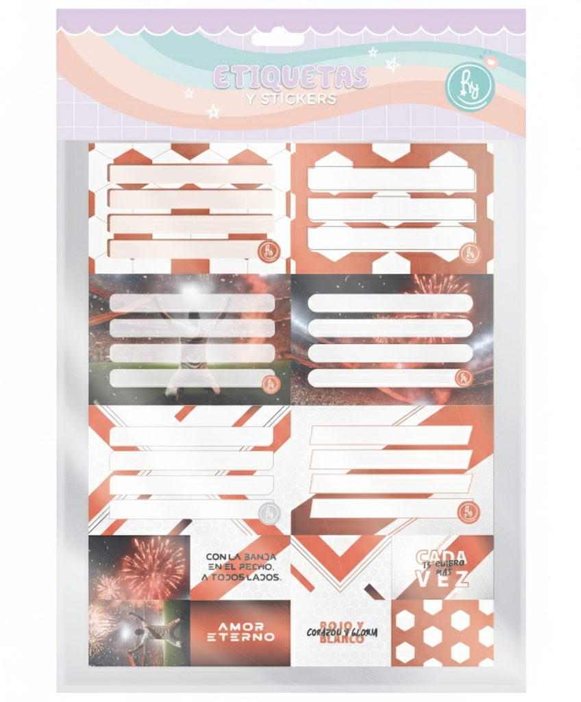 ETIQUETAS RY X6 + 8 STICKERS FUTBOL ROJO