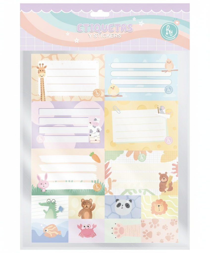 ETIQUETAS RY X6 + 8 STICKERS ESCOLAR