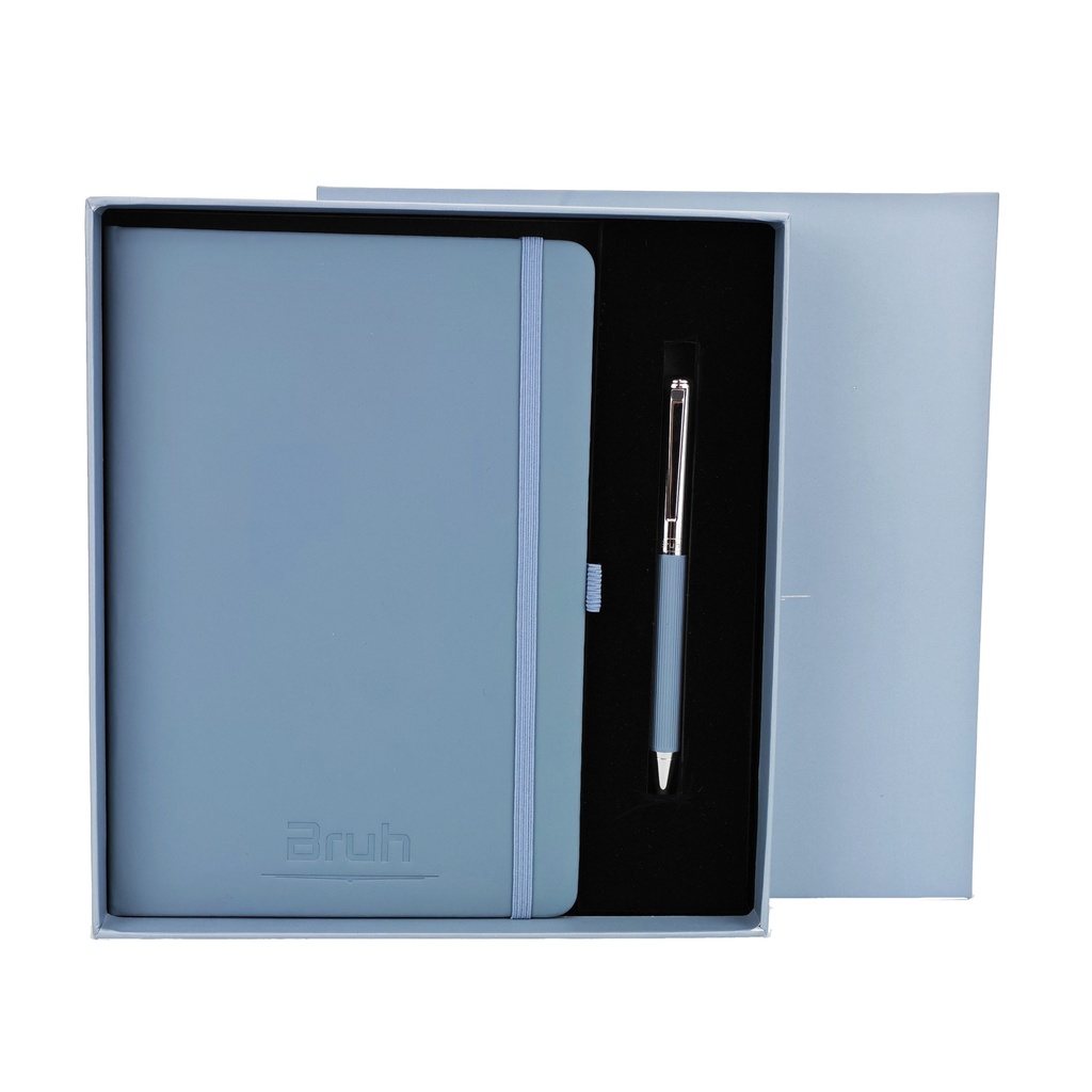 CUADERNO Y BOLIGRAFO OLAMI GRIS-ROSA-AZUL