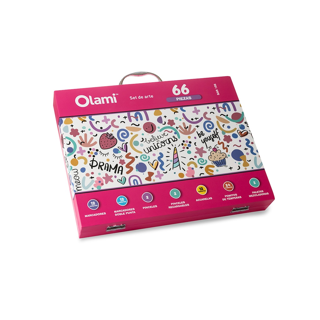 VALIJA SET DE ARTE OLAMI  66 PIEZAS UNICORNIO