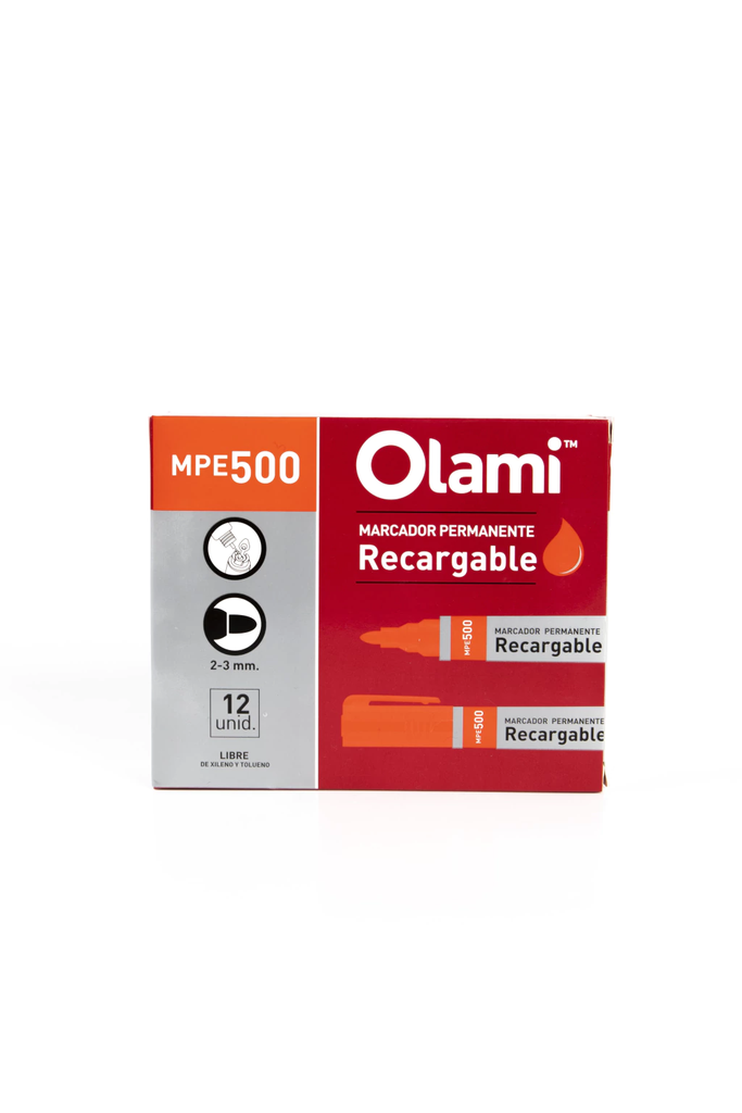 MARCADOR OLAMI PUNTA REDONDA RECARGABLE 500 X12 ROJO