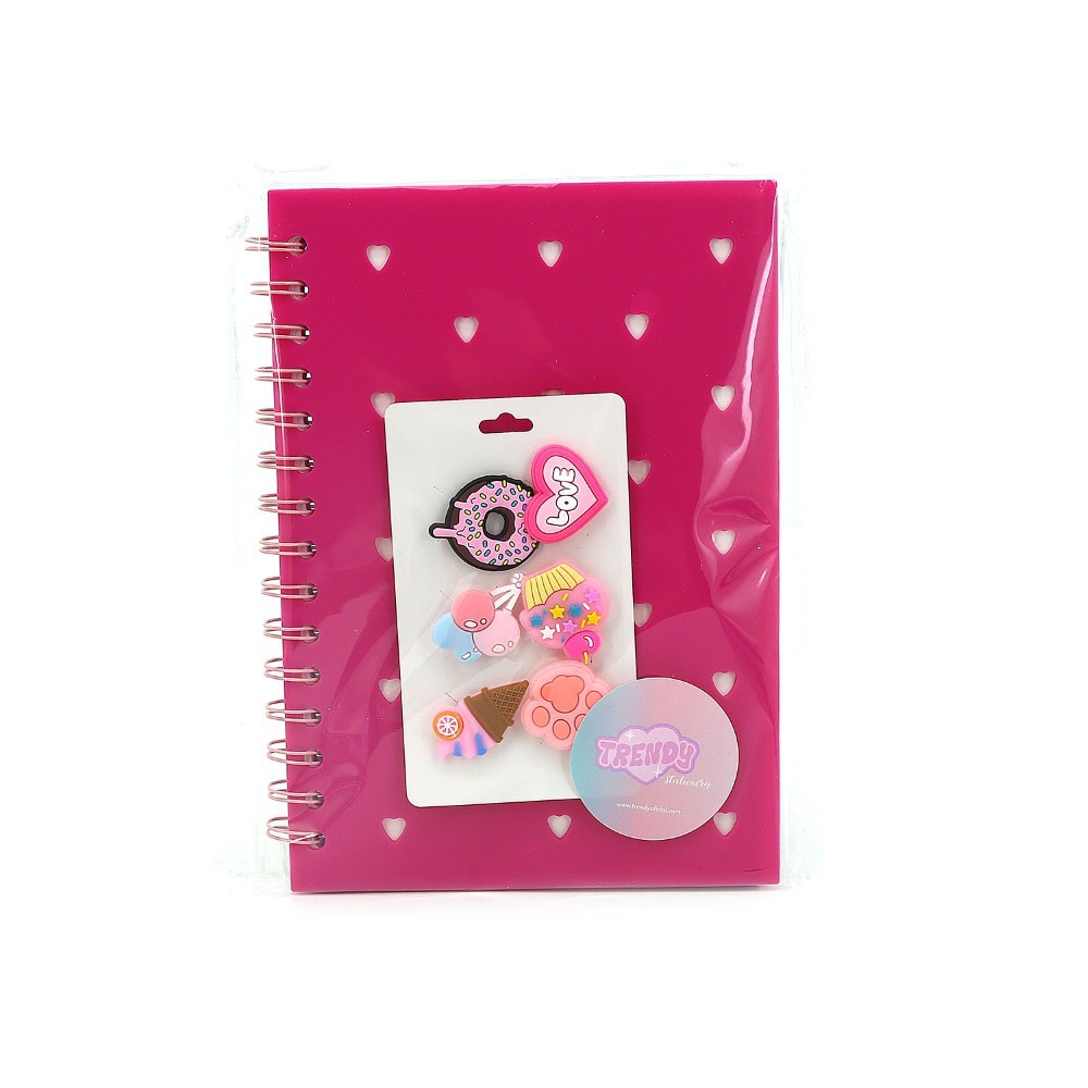 CUADERNO TRENDY A5 + BROCHES CANDY FUCSIA