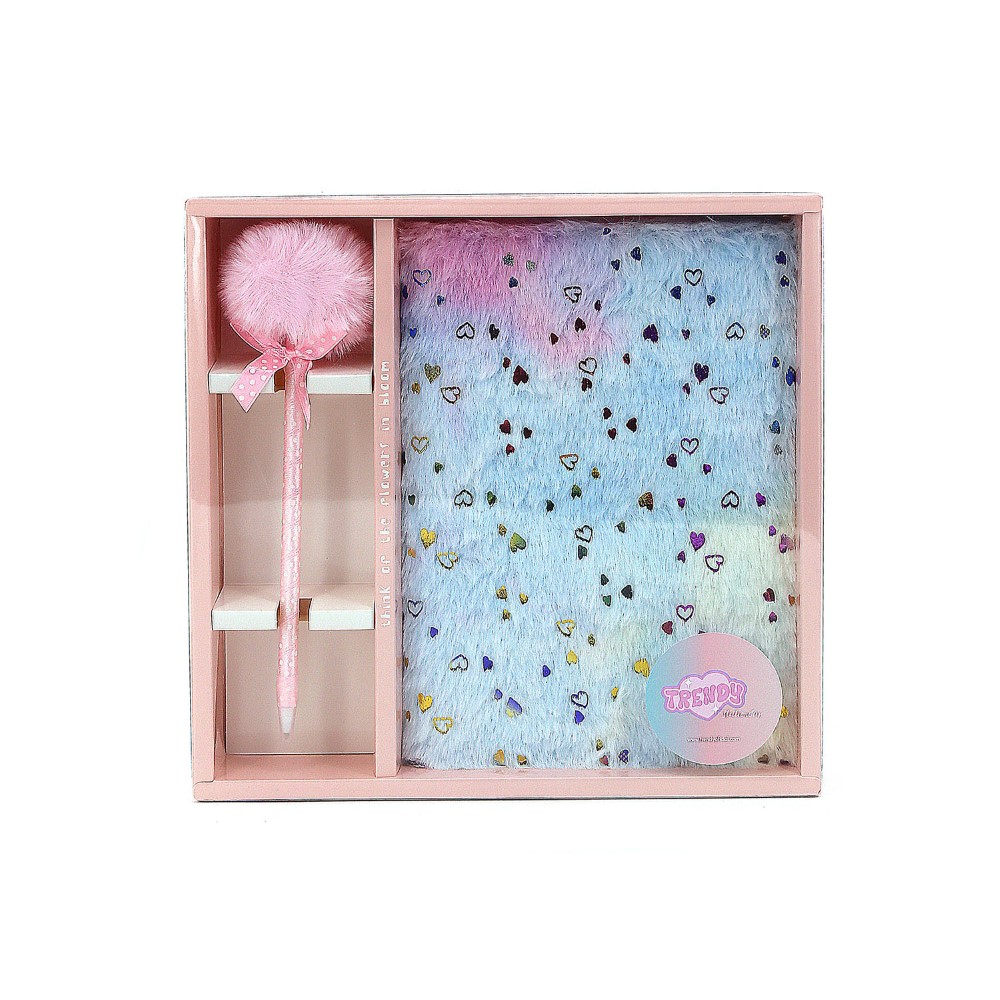 SET TRENDY CUADERNO + BOLIGRAFO CORAZONES ROSA