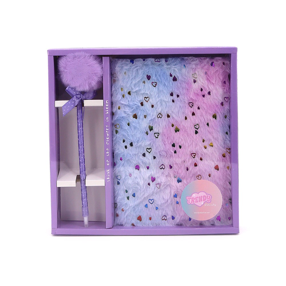 SET TRENDY CUADERNO + BOLIGRAFO CORAZONES LILA
