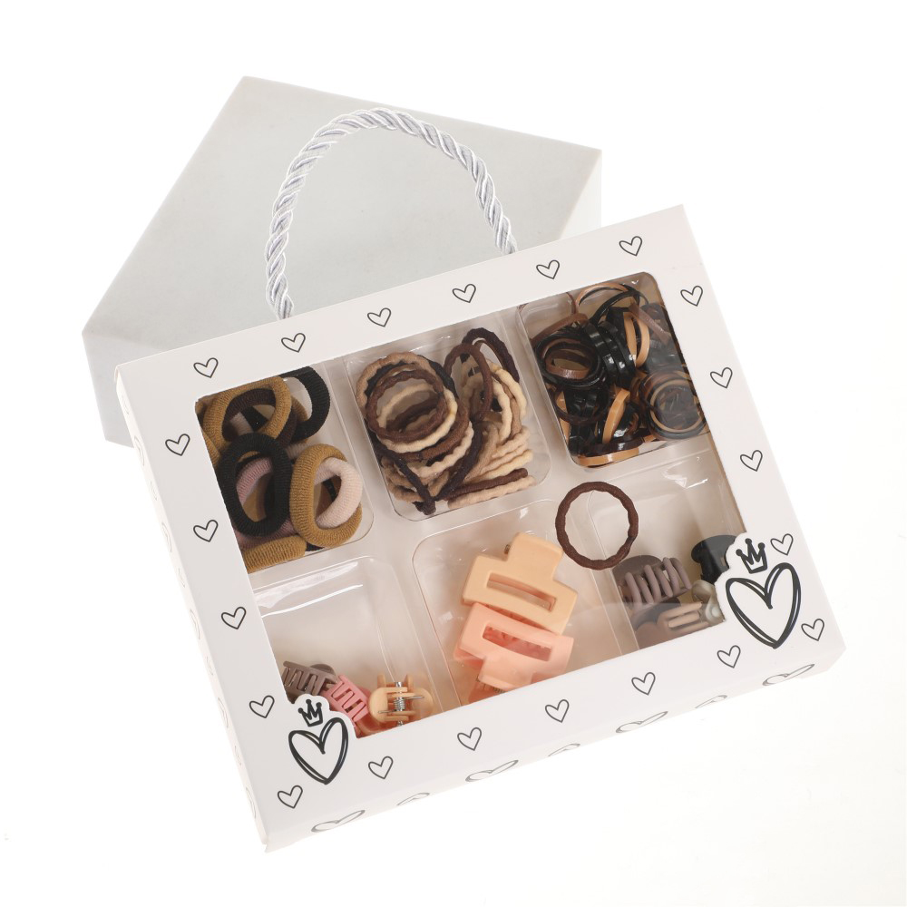 CAJA COLITAS Y ACCESORIOS PARA EL PELO CON MANIJA TONOS MARRONES