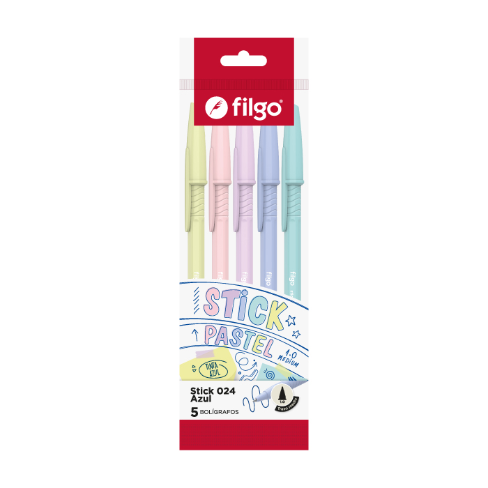BOLIGRAFO FILGO 024 STICK 1.0 BLISTER X 5 PASTEL
