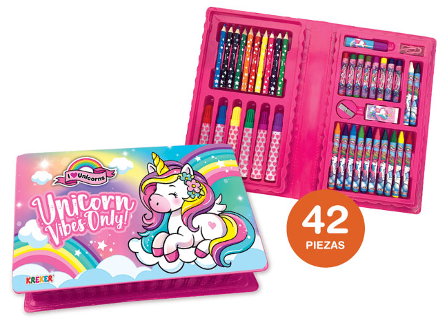 SET KREKER PARA PINTAR CAJA PLASTICA I LOVE UNICORNS