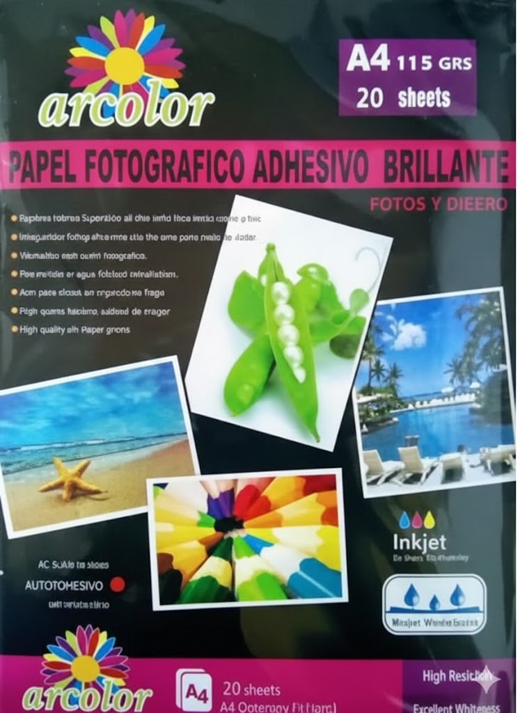 PAPEL FOTOGRAFICO ARCOLOR AUTOADHESIVO A4 115G X20 BRILLANTE