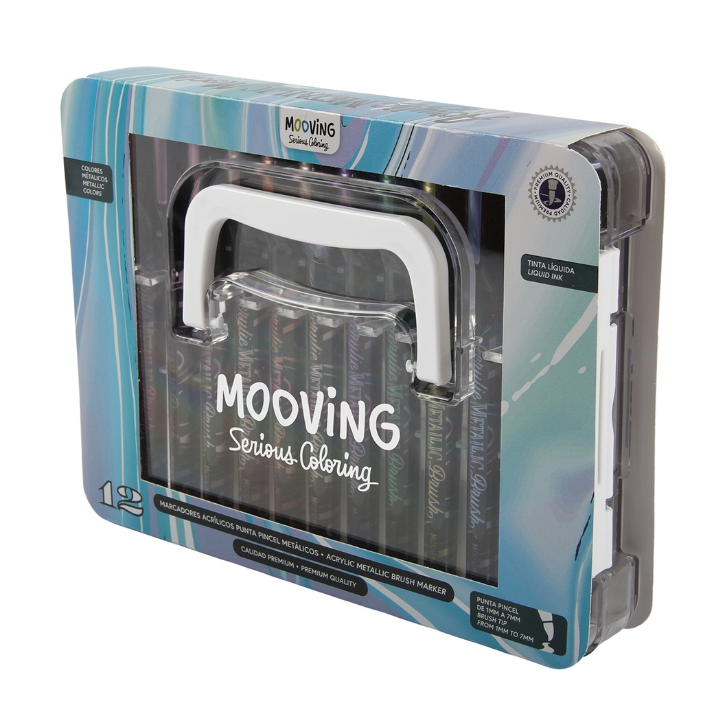 MARCADOR MOOVING ACRILICO PUNTA PINCEL METALICOS X 12