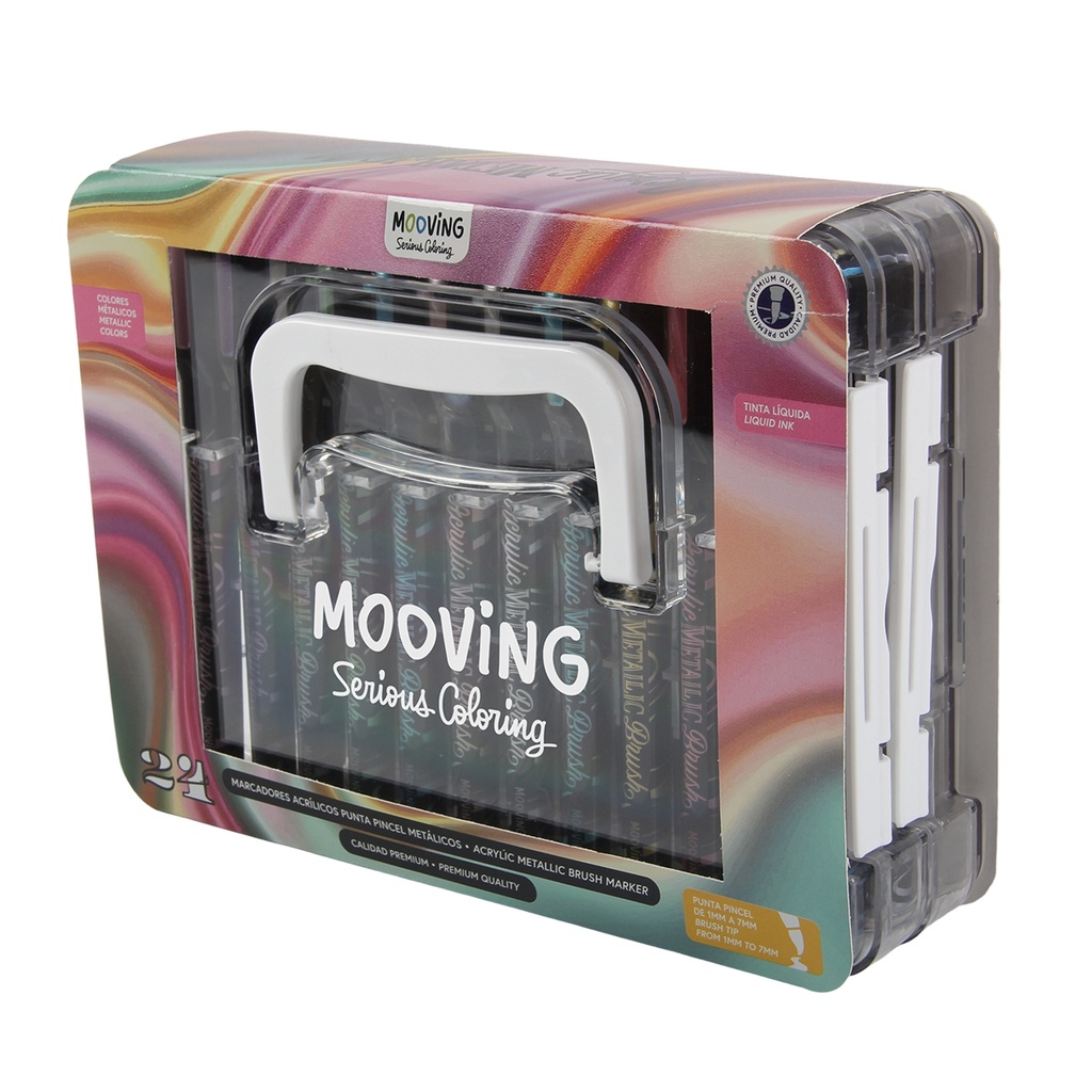 MARCADOR MOOVING ACRILICO PUNTA PINCEL METALICOS X24