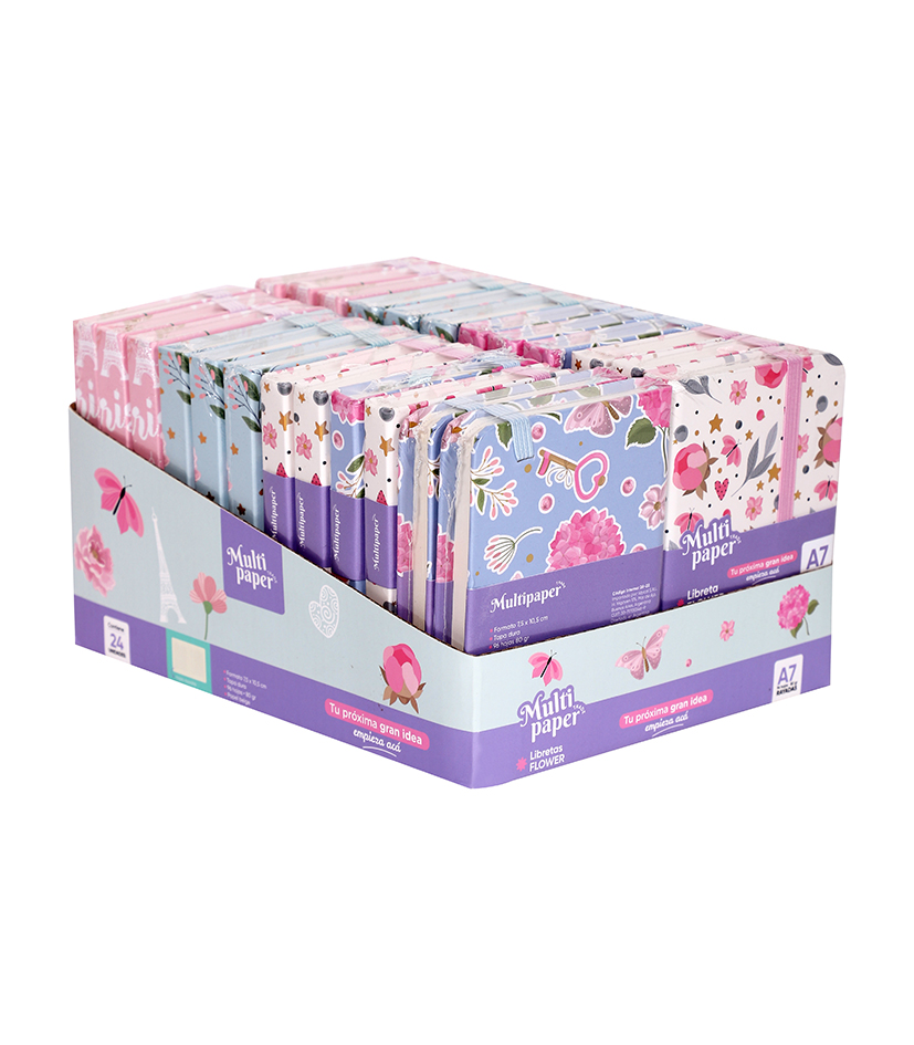 LIBRETA MP TAPA DURA A7 FLOWERS 96 HOJAS