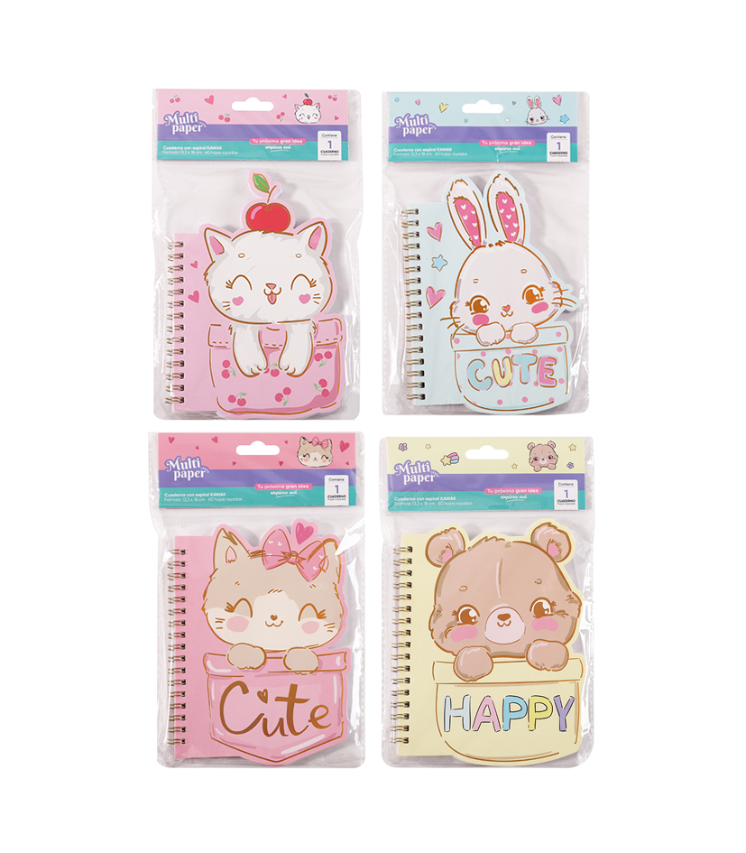 CUADERNO MP CON ESPIRAL KAWAII 13.3X18 60HOJAS