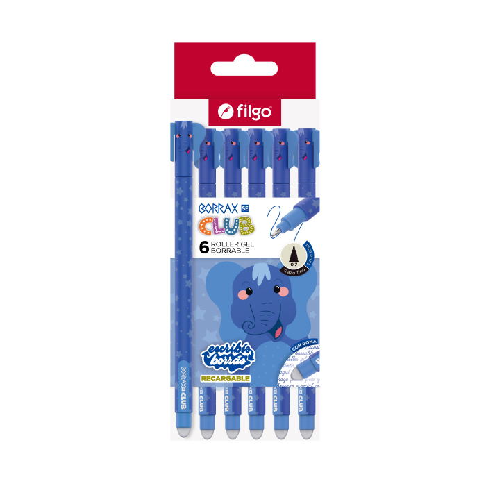 BOLIGRAFO FILGO BORRAX SE BORRABLE Y RECARGABLE ROLLER 0.7 X6 ELEFANTE