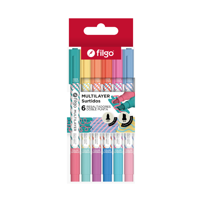 RESALTADOR FILGO MULTILAYER DOBLE PUNTA 2.0 X6 SURTIDO