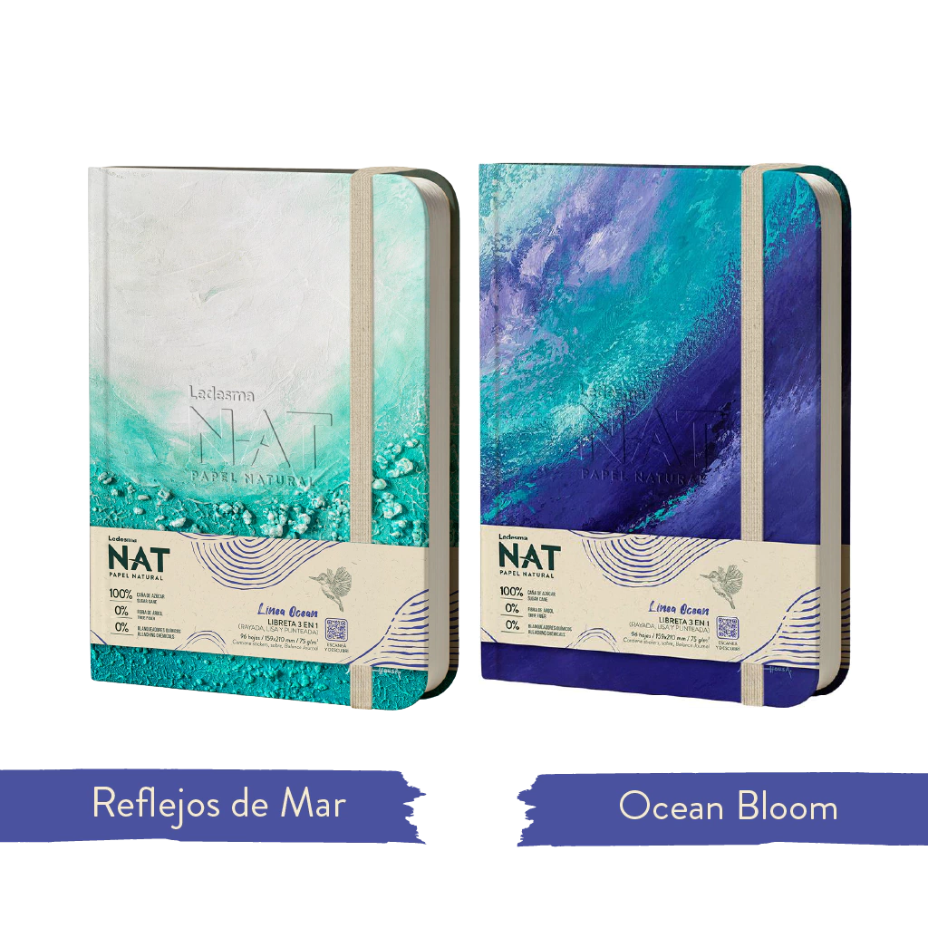 LIBRETA NAT OCEAN 3 EN 1 16X21 96 HOJAS RAYADA, LISA Y PUNTEADA