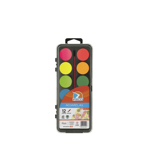 [404100-12P] ACUARELA EZCO ESTUCHE PLASTICO X 12 COLORES